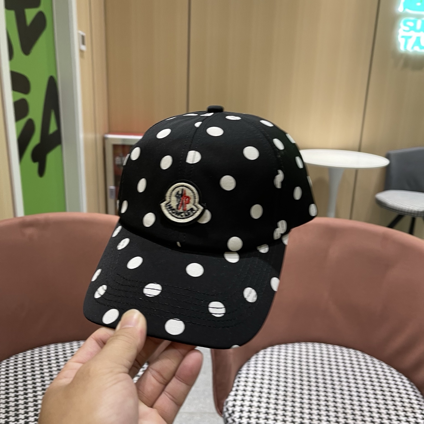 MONCLER（蒙口）春夏秋新款黑白波点棒球帽高品质宽檐可调节鸭舌帽户外运动遮阳帽