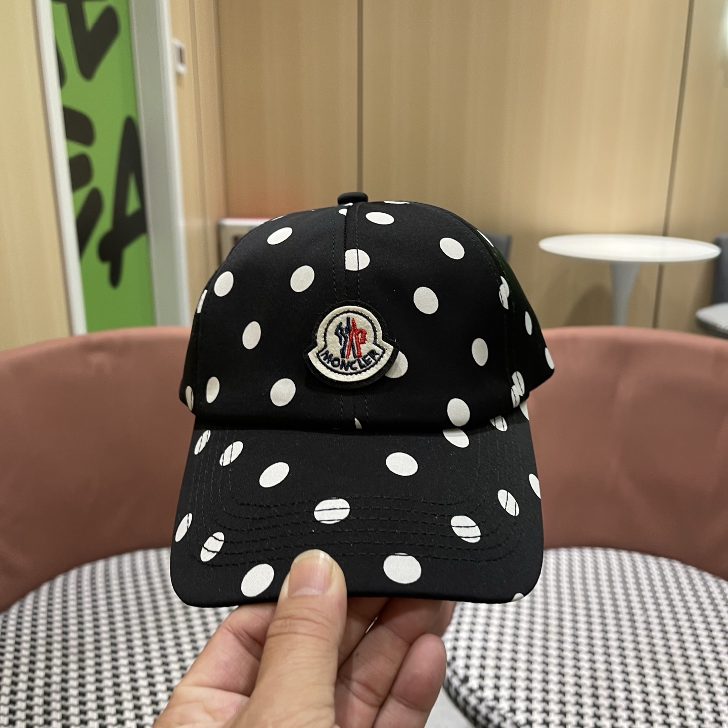 MONCLER（蒙口）春夏秋新款黑白波点棒球帽高品质宽檐可调节鸭舌帽户外运动遮阳帽