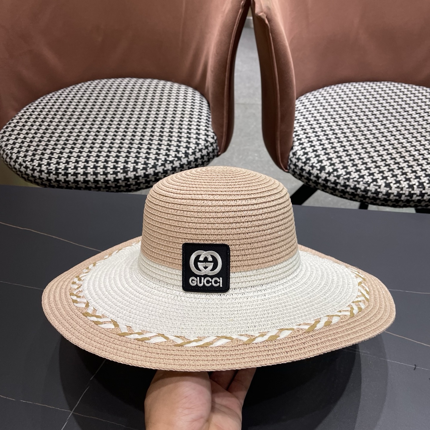 Gucci 古奇大帽沙滩拼色防晒大草帽，超重工定制，出街必备