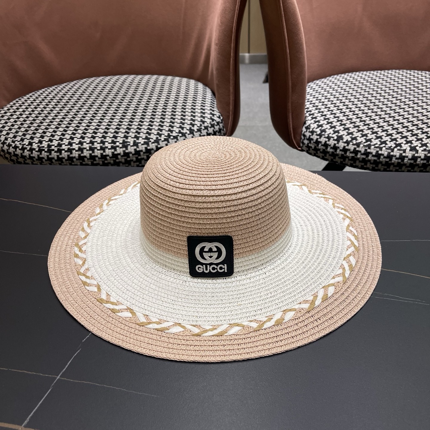 Gucci 古奇大帽沙滩拼色防晒大草帽，超重工定制，出街必备