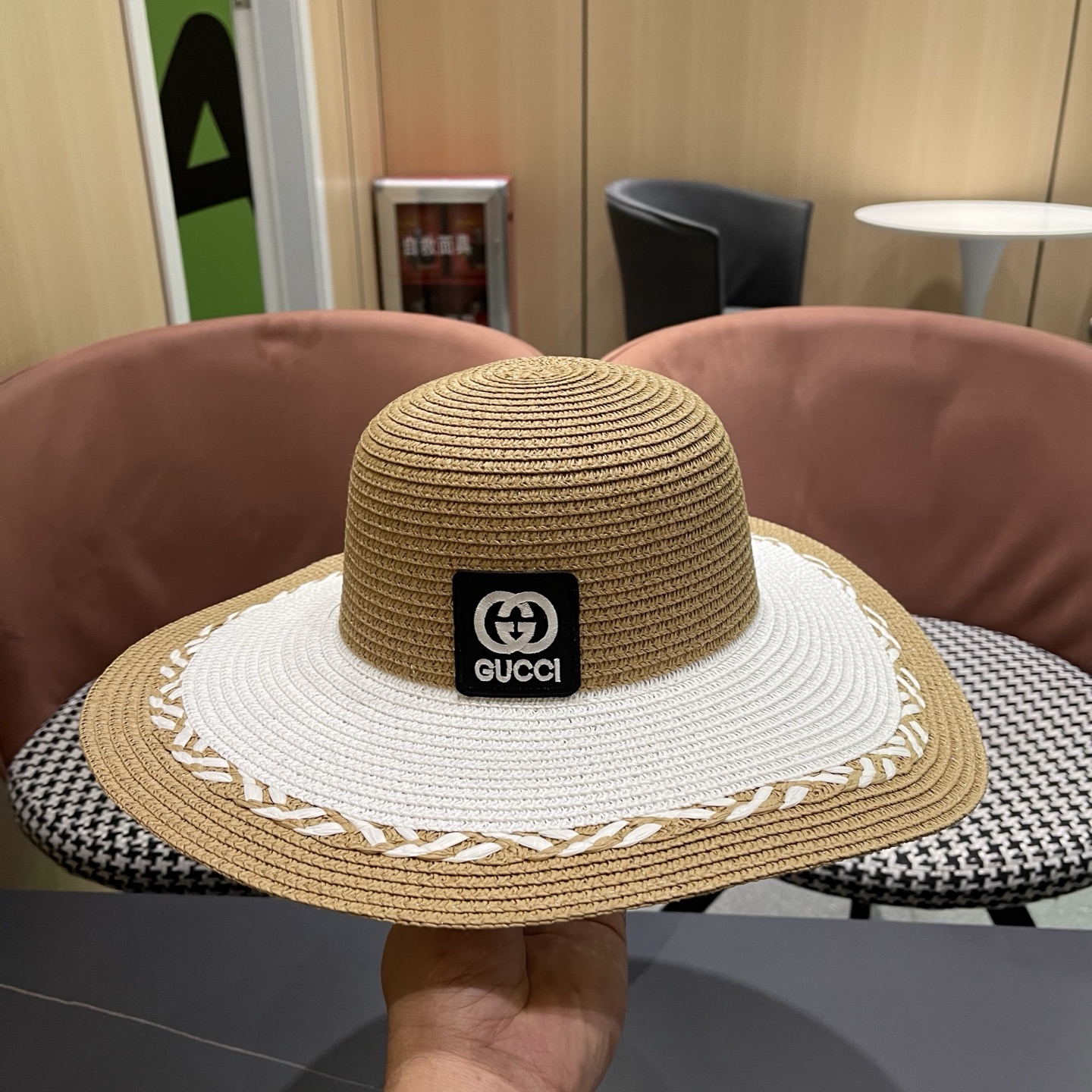 Gucci 古奇大帽沙滩拼色防晒大草帽，超重工定制，出街必备
