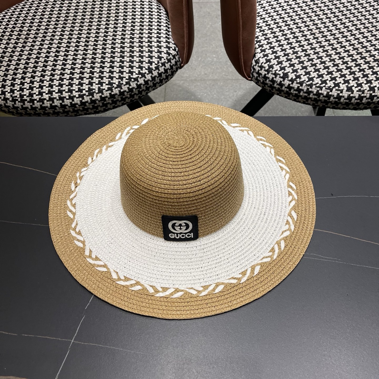 Gucci 古奇大帽沙滩拼色防晒大草帽，超重工定制，出街必备