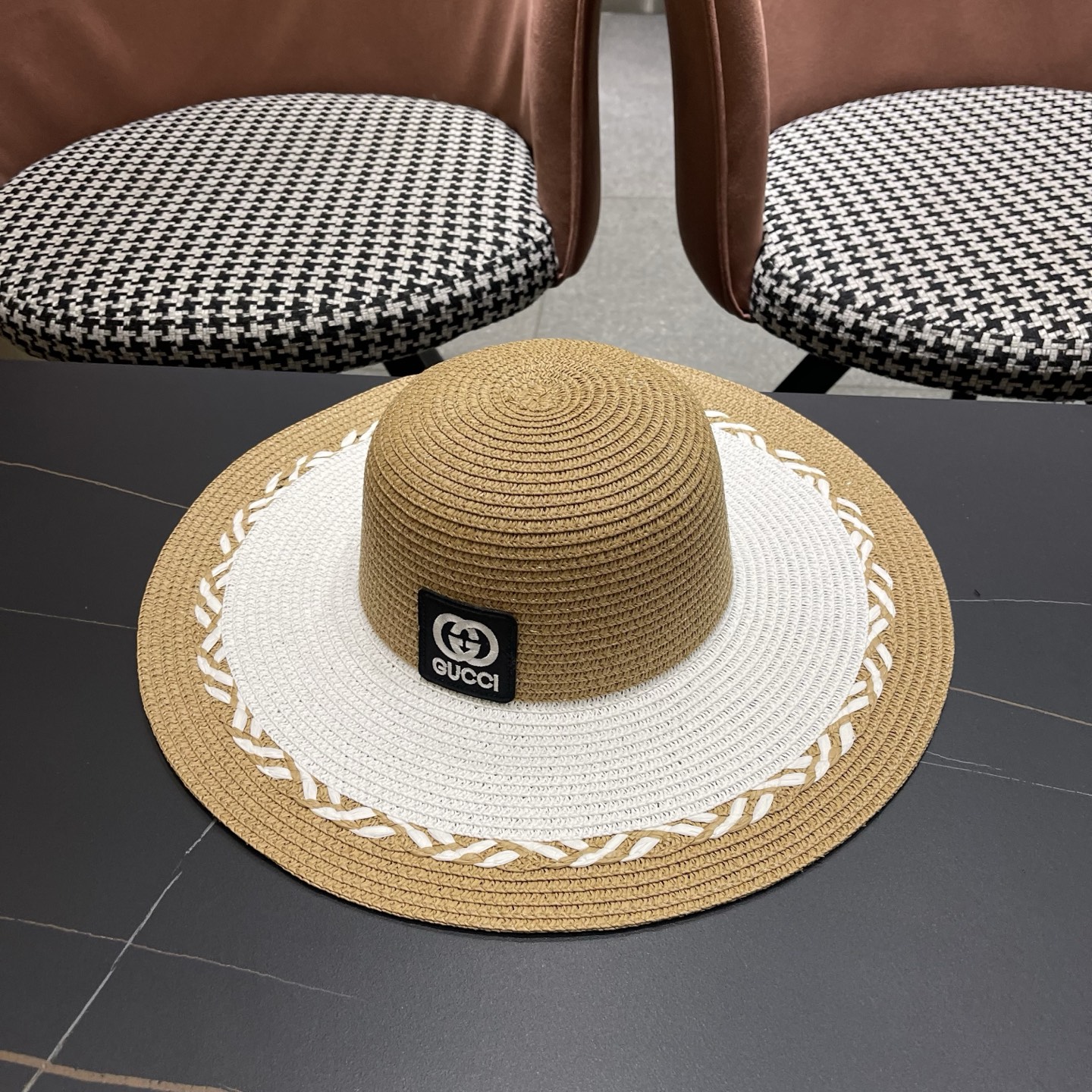 Gucci 古奇大帽沙滩拼色防晒大草帽，超重工定制，出街必备