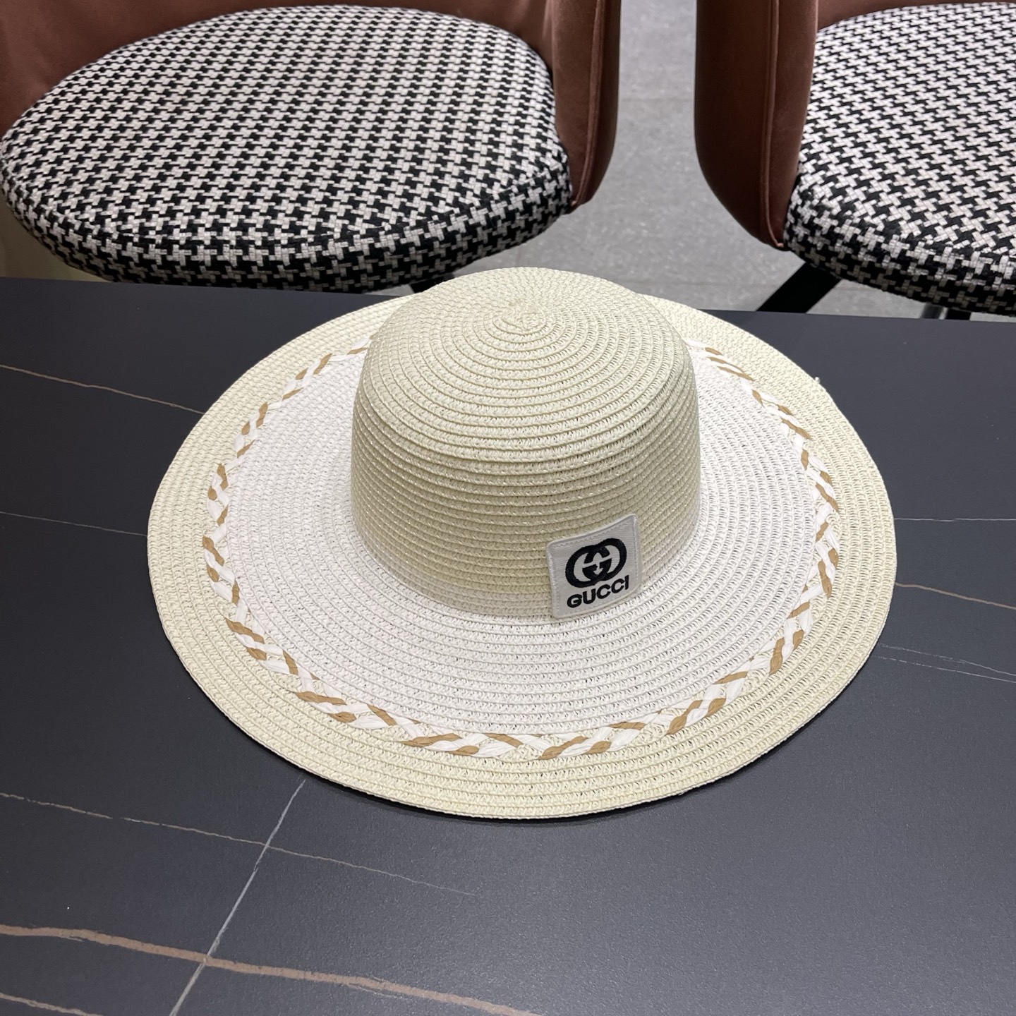 Gucci 古奇大帽沙滩拼色防晒大草帽，超重工定制，出街必备
