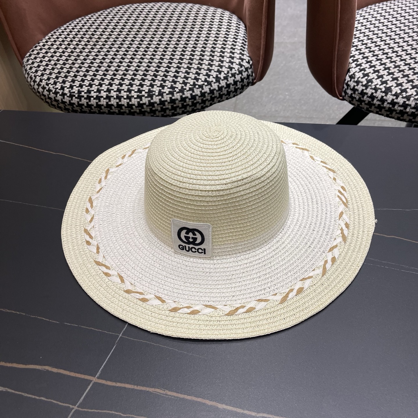 Gucci 古奇大帽沙滩拼色防晒大草帽，超重工定制，出街必备