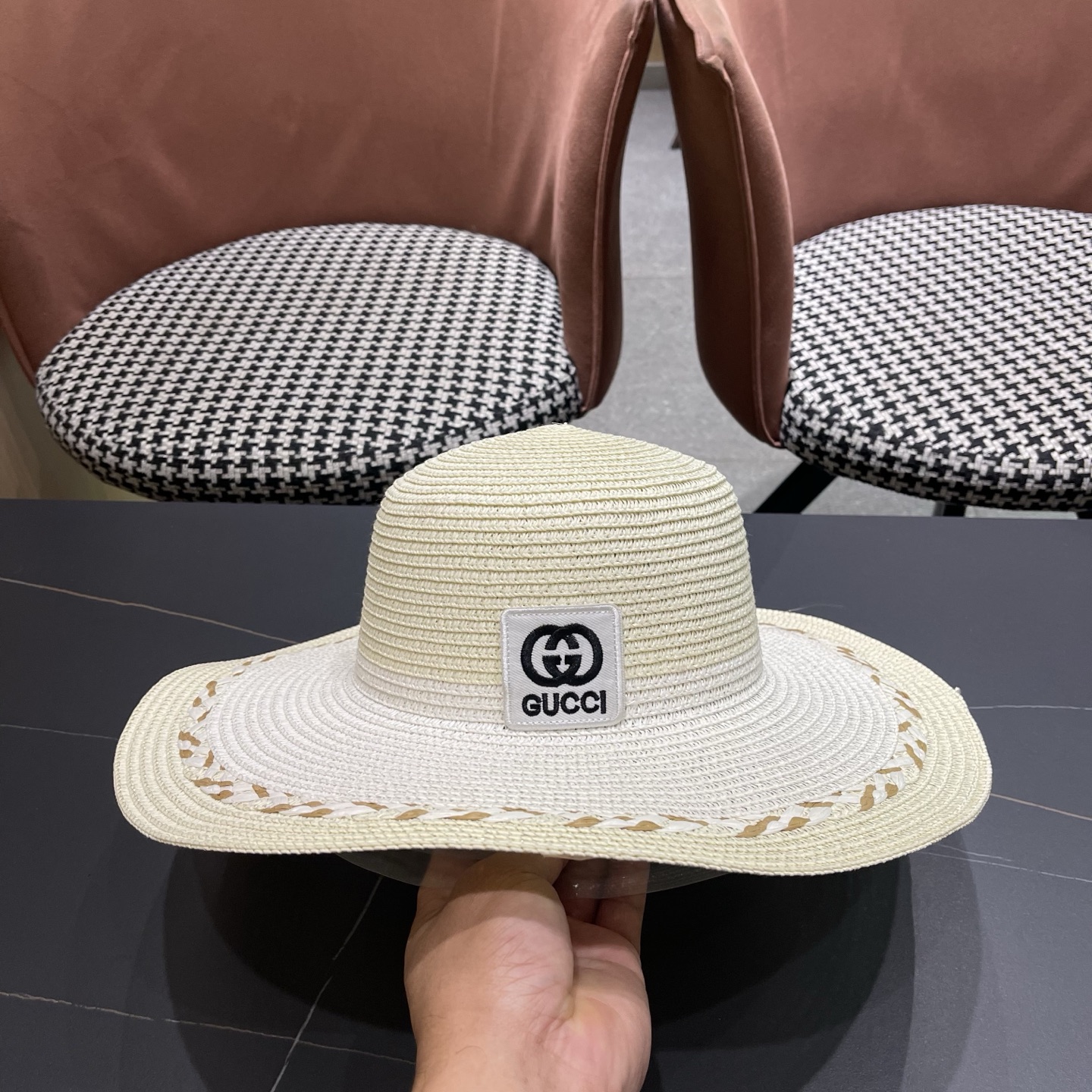 Gucci 古奇大帽沙滩拼色防晒大草帽，超重工定制，出街必备