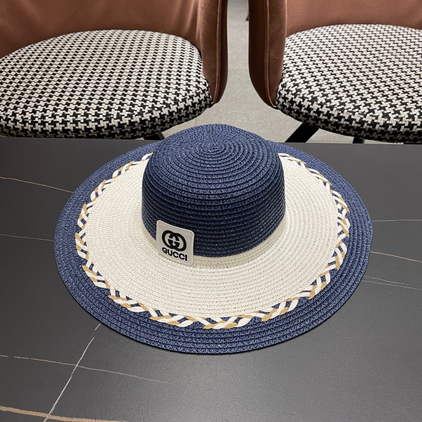 Gucci 古奇大帽沙滩拼色防晒大草帽，超重工定制，出街必备