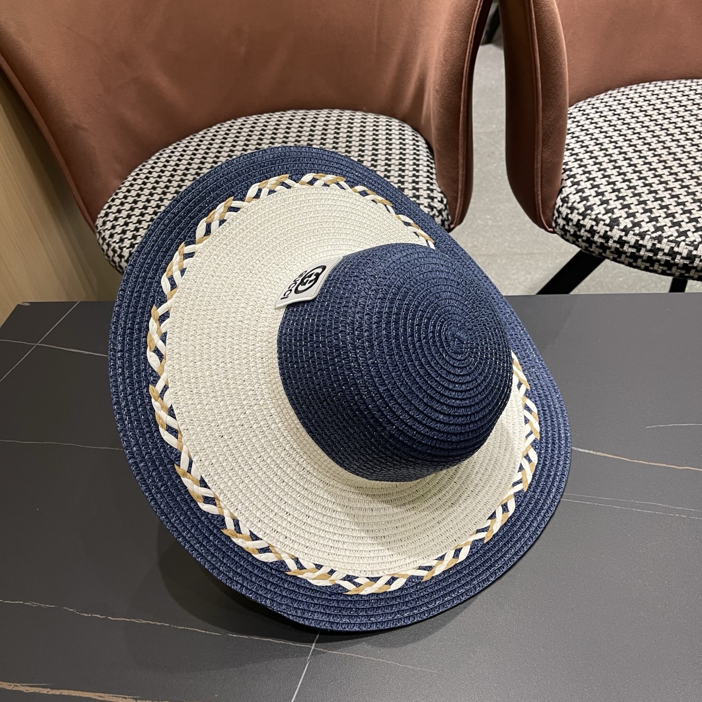Gucci 古奇大帽沙滩拼色防晒大草帽，超重工定制，出街必备