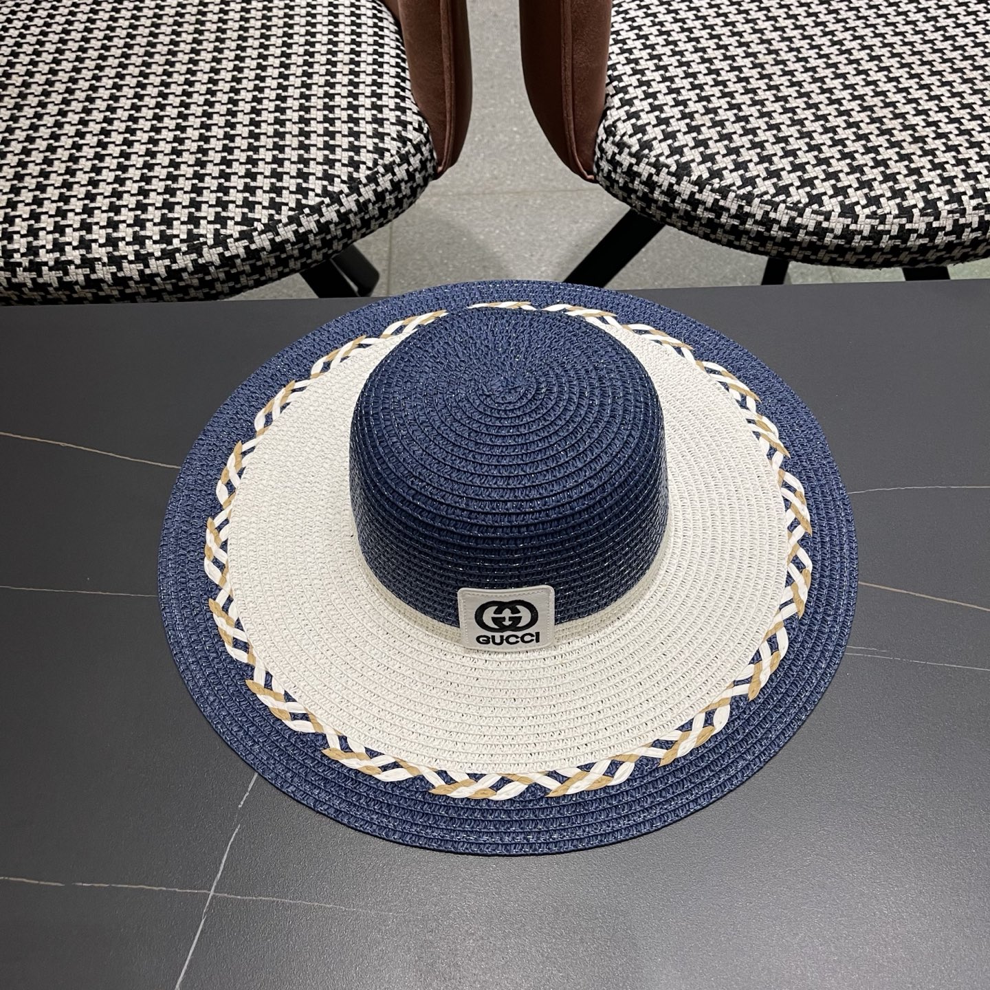 Gucci 古奇大帽沙滩拼色防晒大草帽，超重工定制，出街必备