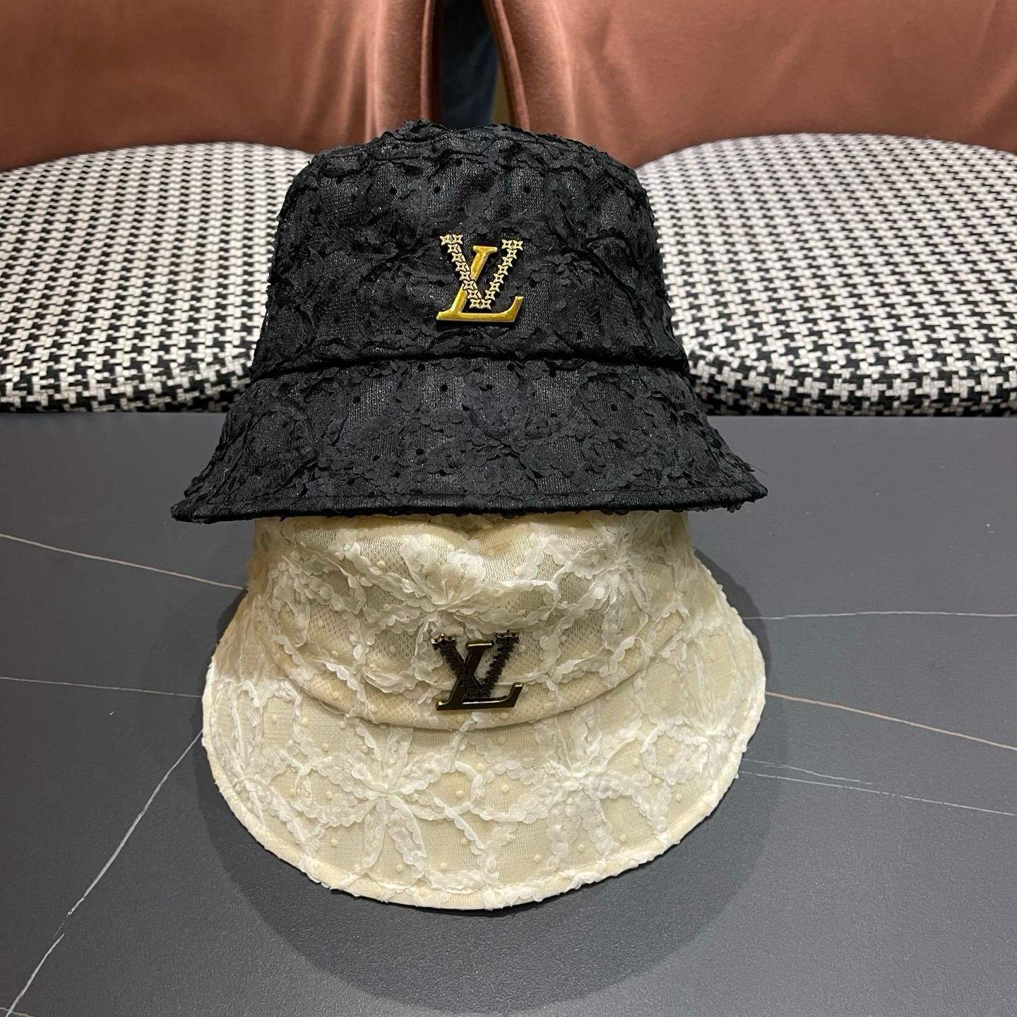 LV路易威登 帽子女夏天遮阳平顶薄款蕾丝盆帽潮日系百搭可折叠气质复古渔夫帽