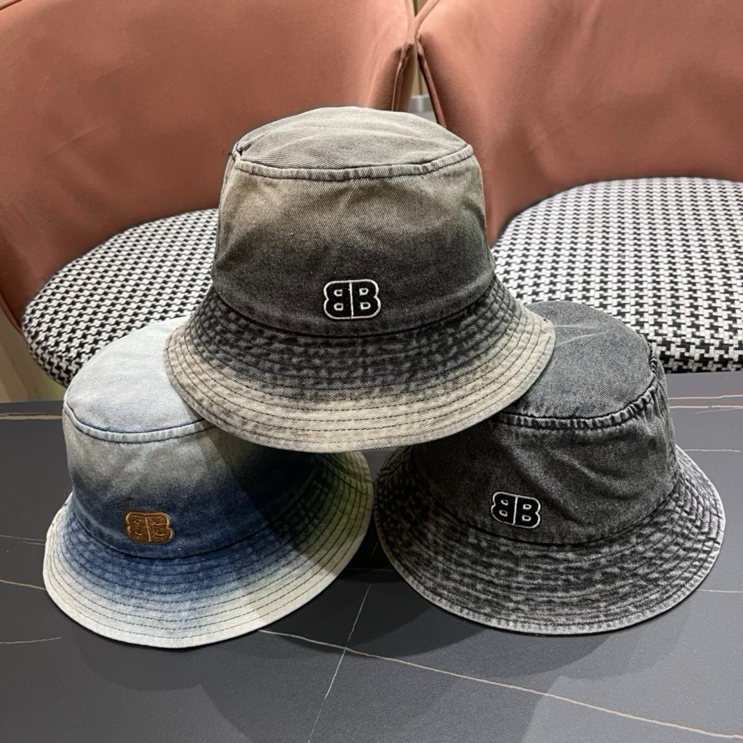 balenciaga巴黎世家牛仔渔夫帽夏季防晒遮阳帽子大头围水桶帽显脸小