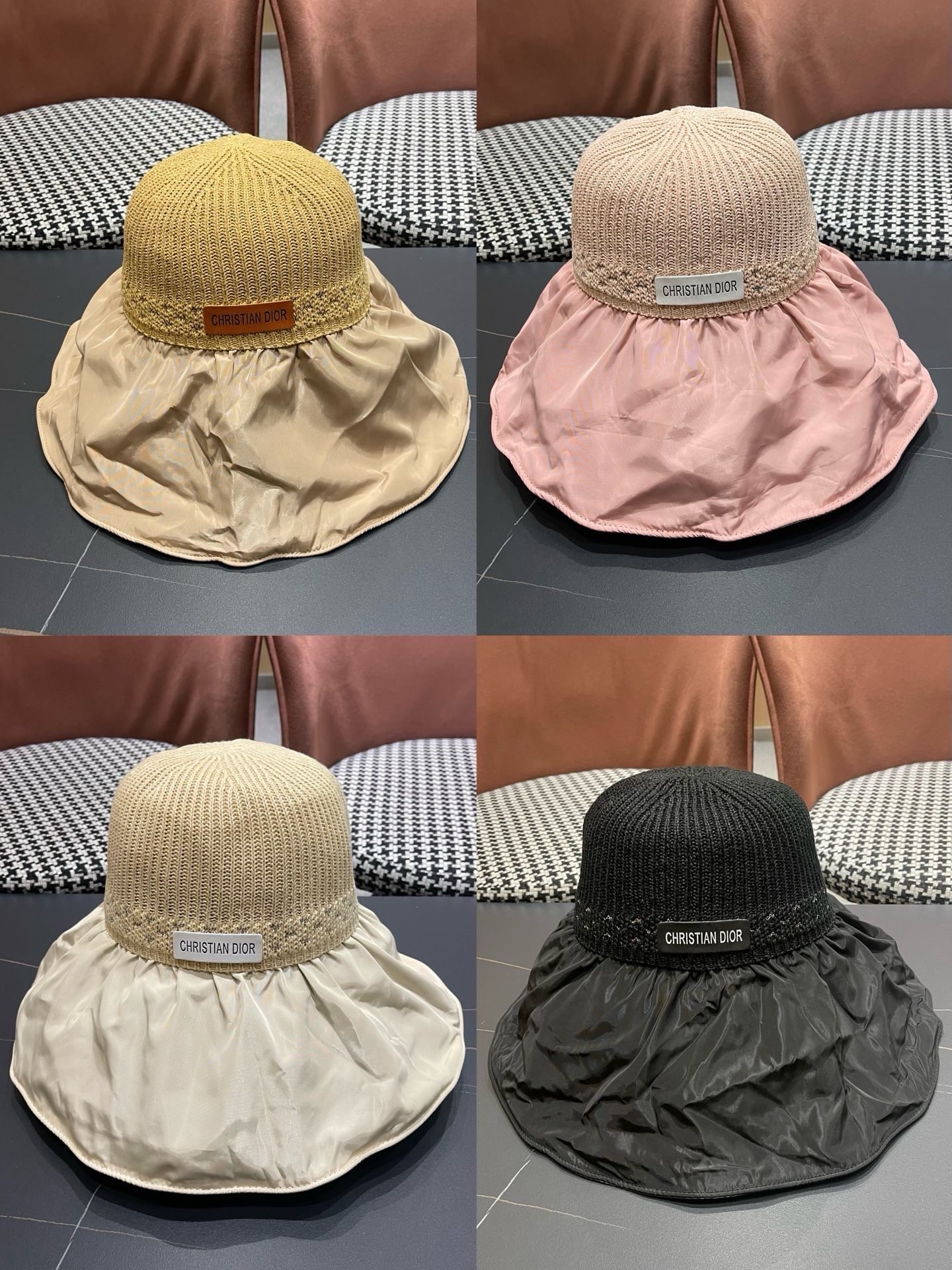 DIOR 迪奥 夏季黑胶蝴蝶结渔夫帽子女防紫外线大檐遮脸太阳帽