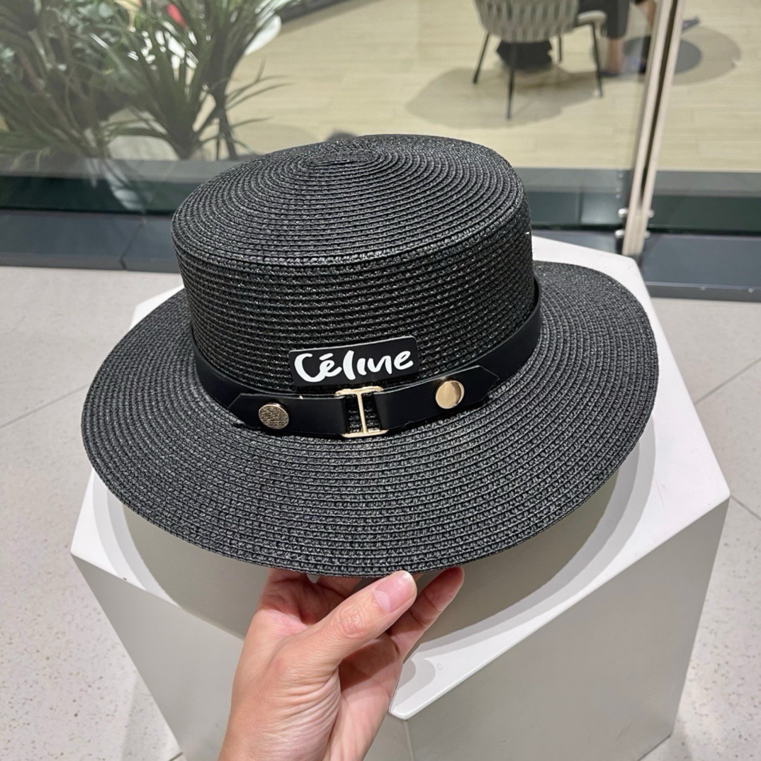 Celine赛琳新款草帽，皮带扣礼帽，头围57cm