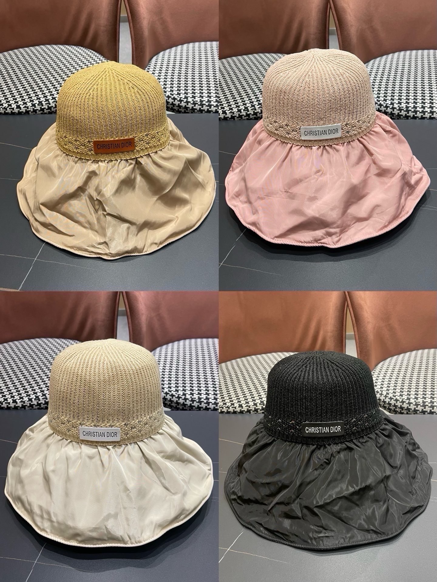 DIOR 迪奥 夏季黑胶蝴蝶结渔夫帽子女防紫外线大檐遮脸太阳帽