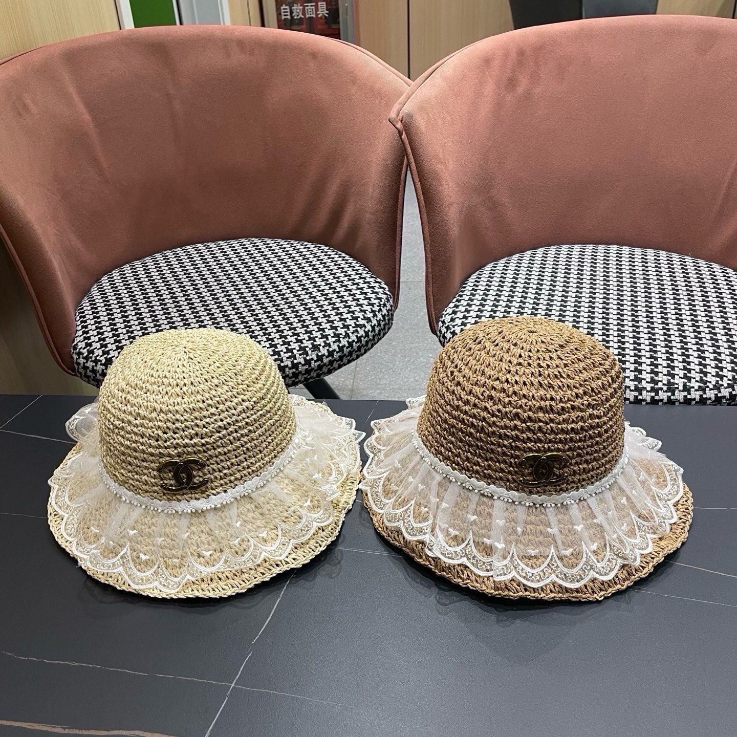 香奈儿CHANEL橘子哥哥出游品脸小可折叠遮阳防晒帽子田园 风百搭可爱蕾丝草帽