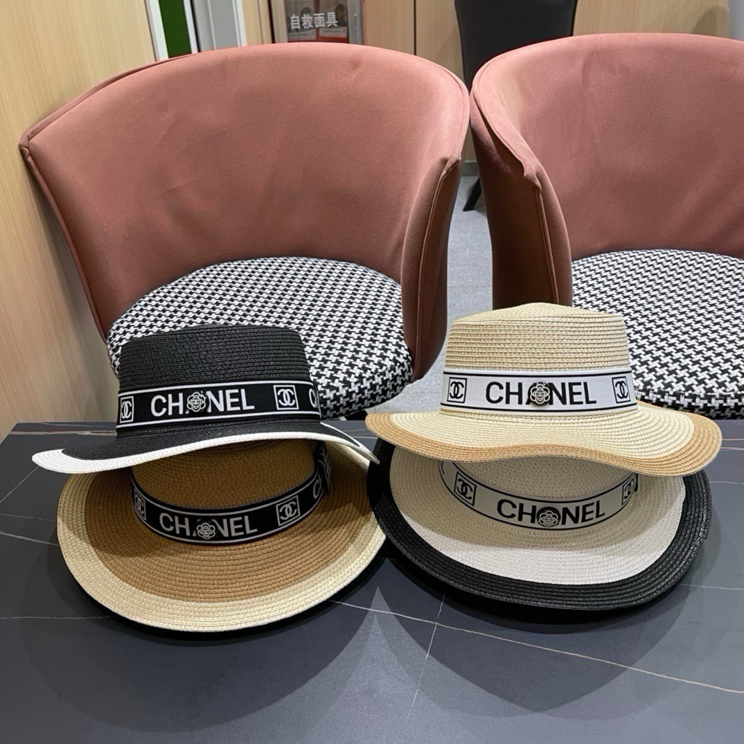 【CHANEL香奈儿】新款平顶草帽，沙滩风，简约大方，百搭单品～出街首选，