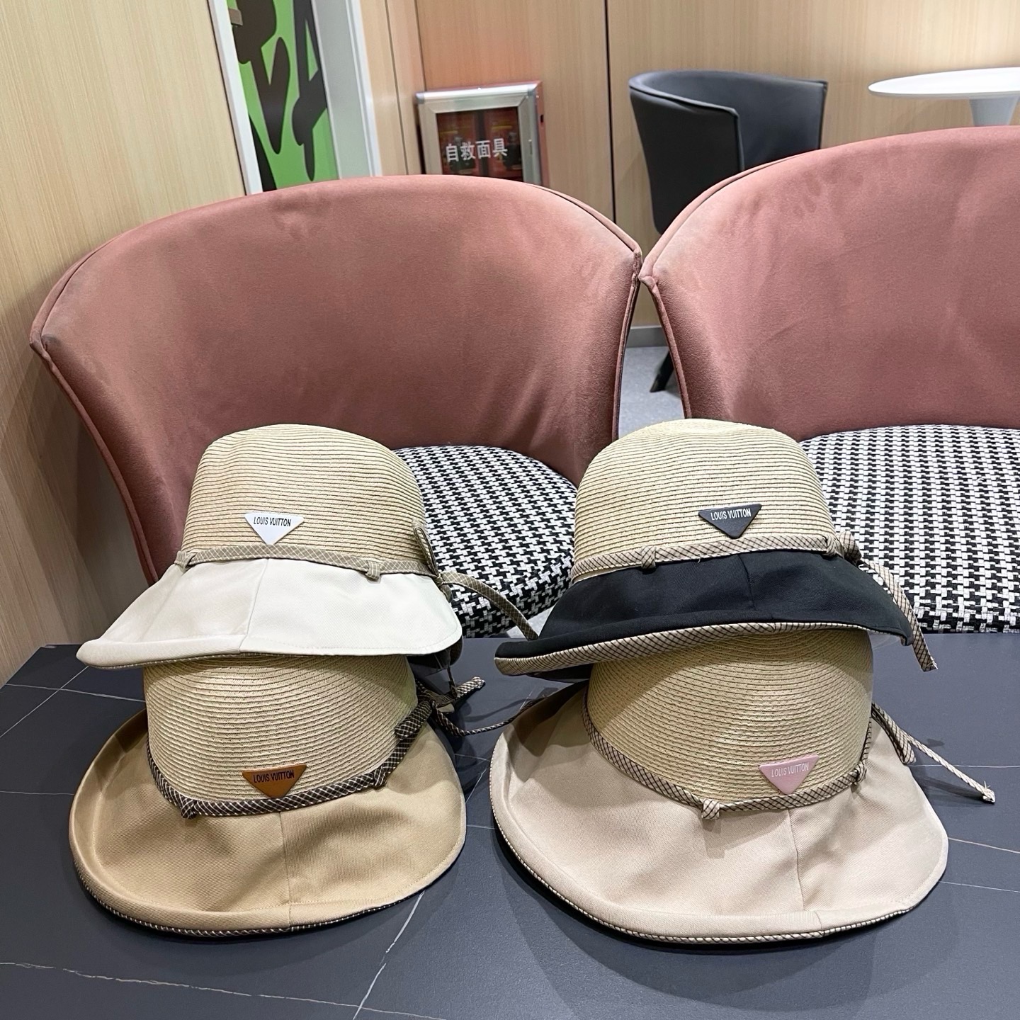 LV路易威登 布草拼接宽檐防晒渔夫帽女夏季文艺 休闲遮阳帽户外出游百搭沙滩帽