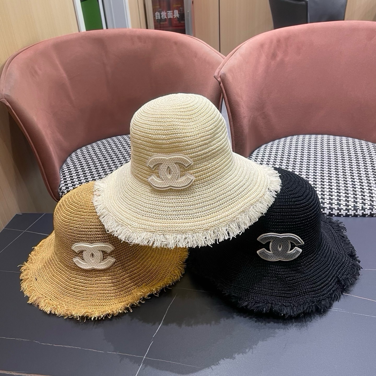 CHANEL香奈儿 日系夏季遮阳渔夫帽女新款海边度假大檐沙滩帽子防晒透气太阳盆帽