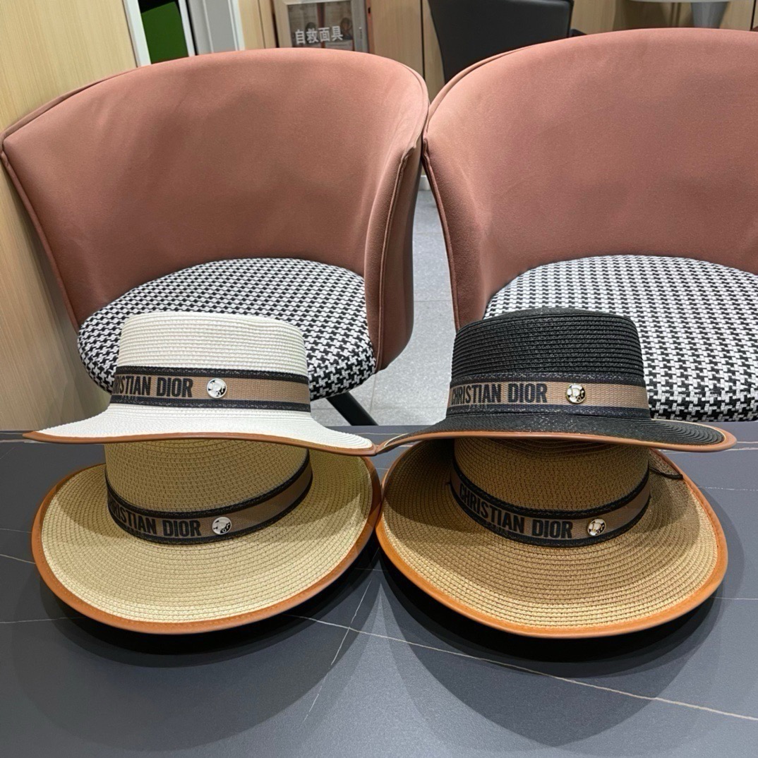 【DIOR迪奥】2026新款皮边平顶草帽，出街必备超好搭配，