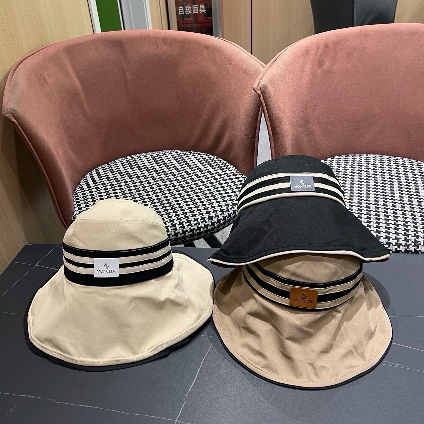 MONCLER（蒙口） 空顶防晒帽夏季帽子女薄款黑胶大帽檐遮阳 帽防紫外线太阳帽沙滩帽