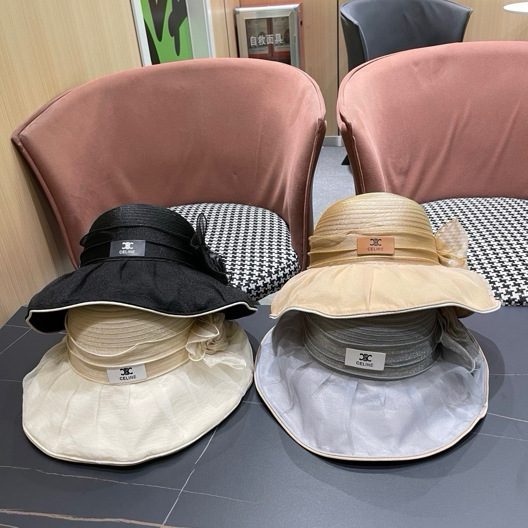 巴宝莉Burberry2026新款小众遮阳帽女沙滩渔夫帽欧根纱花朵 妈妈太阳帽防晒盆帽