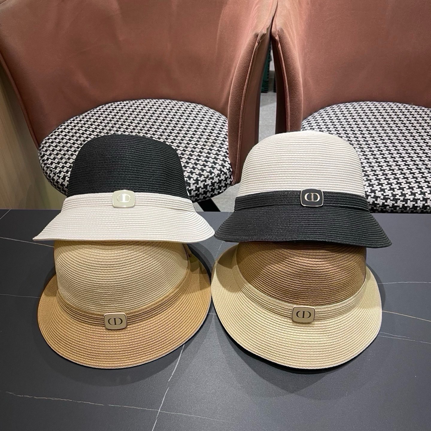 Dior迪奥 双层蝴蝶结装饰草帽女帽子夏遮阳帽防晒帽优雃出游度假防晒渔夫帽 