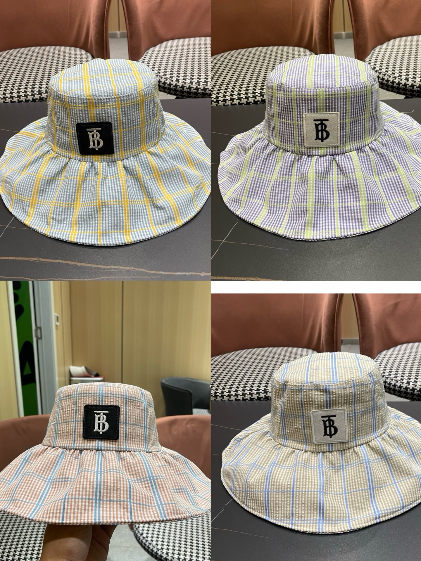 Burberry巴宝莉 韩系格子渔夫帽女夏季防晒大帽檐可折叠遮 脸蝴蝶结遮阳帽子新款