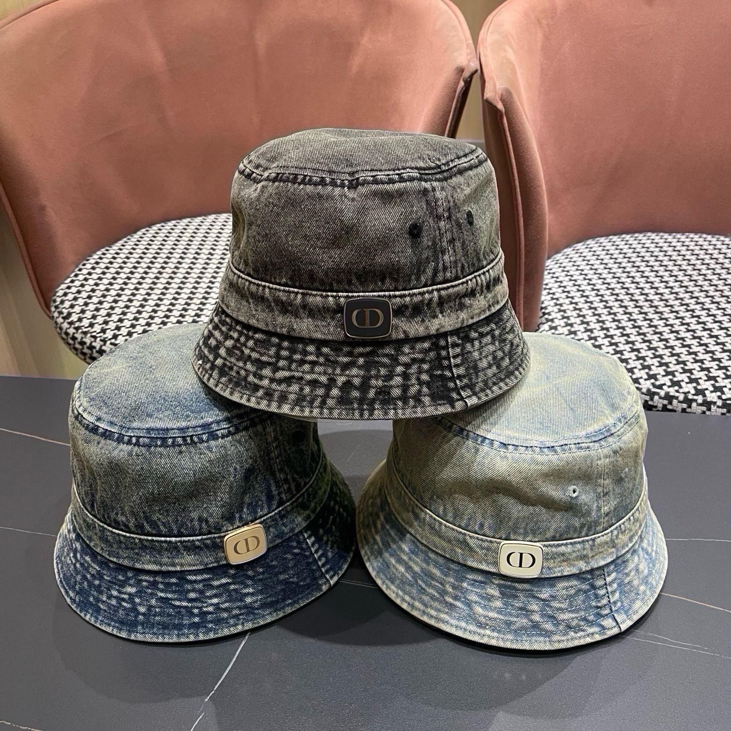 DIOR Washed Vintage Denim Bucket Hat With Square C