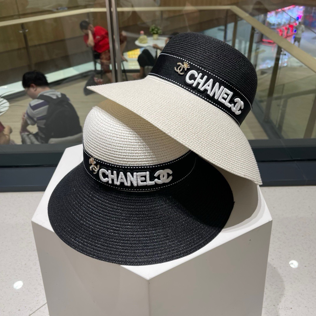 Chanel 香奈儿拼色草帽，名媛风黑白两色，头围57cm