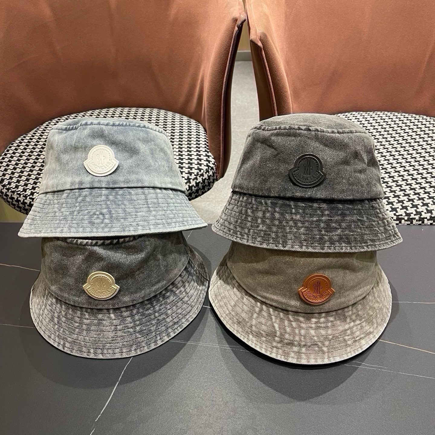 MONCLER（蒙口） 港风复古水洗牛仔渔夫帽女百搭遮阳盆帽素 颜显脸小男士帽子个性