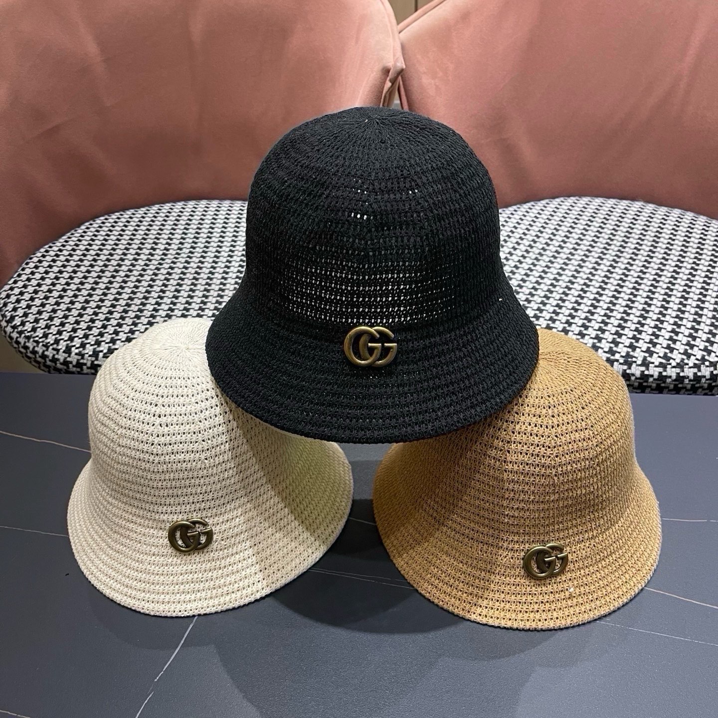 GUCCI古奇 夏天水桶帽子女新款小众设计感盆帽时尚显脸小遮阳防晒渔夫帽