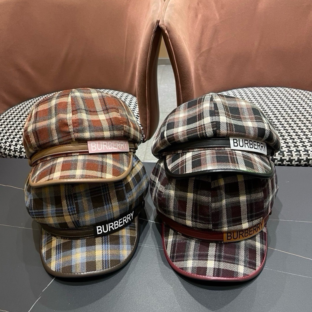 巴宝莉BURBERRY 秋冬季格子八角帽女显脸小复古鸭舌贝雷帽画家报童帽百搭