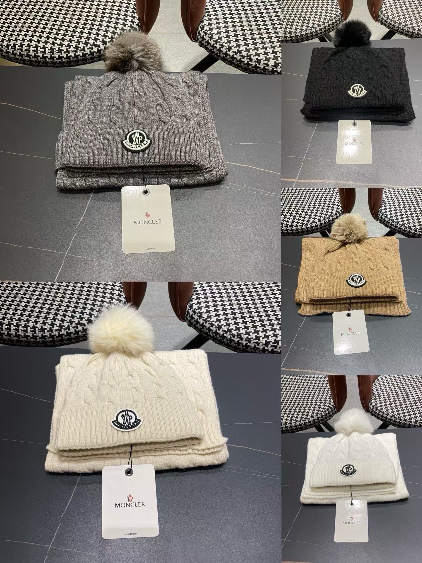 MONCLER（蒙口）官网同步原单配狐狸毛球 帽子围巾套装🤟柔软细腻😍保暖又时尚🙆🏻✌️简约大气，时尚百搭，