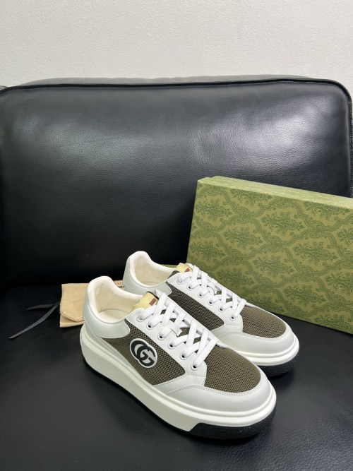 Gucci Men's Ace GG Supreme Canvas & Leather Sneakers, White/Olive 1 Gucci Men's Ace GG Supreme Canvas & Leather Sneakers, White/Olive