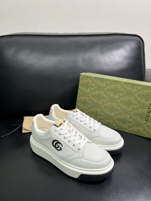 Gucci Men's White Leather Low-Top Sneaker with Interlocking GG Logo 1 Gucci Men's White Leather Low-Top Sneaker with Interlocking GG Logo