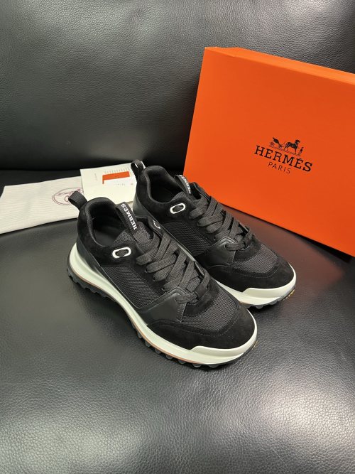 Hermès Men's Black Leather and Suede Details Fashion Sneakers 1 Hermès Men's Black Leather and Suede Details Fashion Sneakers
