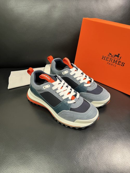 Hermès Men's Démarche Sneaker in Blue, Gray, and Orange Leather, Size 39-44 1 Hermès Men's Démarche Sneaker in Blue, Gray, and Orange Leather, Size 39-44
