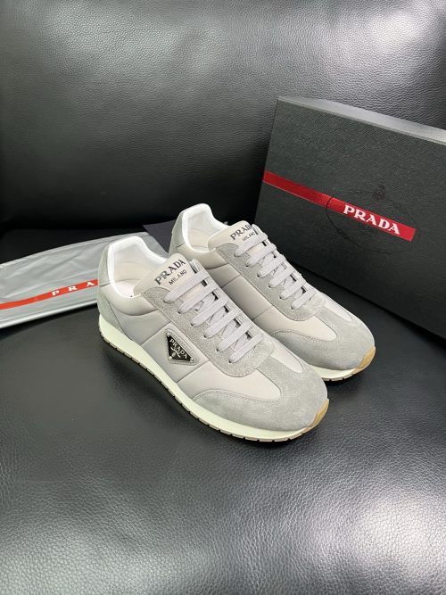 Prada Men's Gray Leather & Suede Low-Top Sneakers, Size 39-44, Italian Made 1 Prada Men's Gray Leather & Suede Low-Top Sneakers, Size 39-44, Italian Made