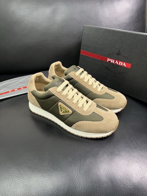 Prada Men's Leather & Suede Sneakers - Brown & Olive Green, Sizes 39-44 1 Prada Men's Leather & Suede Sneakers - Brown & Olive Green, Sizes 39-44