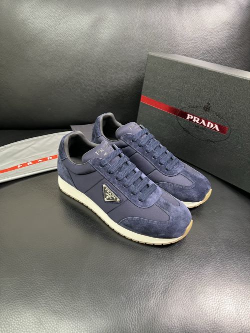 Prada Men's Navy Leather and Suede Low-Top Sneakers 1 Prada Men's Navy Leather and Suede Low-Top Sneakers