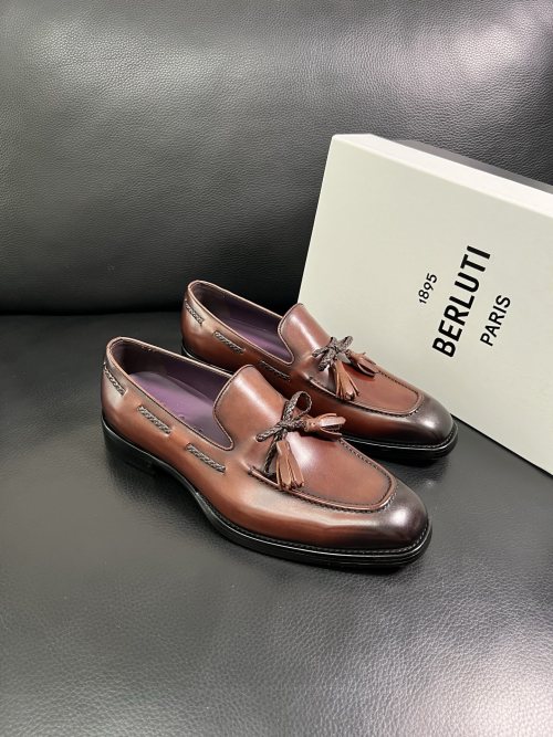Berluti Italian Leather Tassel Loafers - Hand-Dyed Patina, Blake Stitched 1 Berluti Italian Leather Tassel Loafers - Hand-Dyed Patina, Blake Stitched