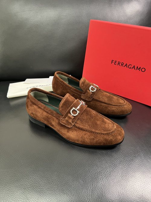 Ferragamo Men's Suede Loafers with Iconic Buckle - Brown, Sizes 39-44