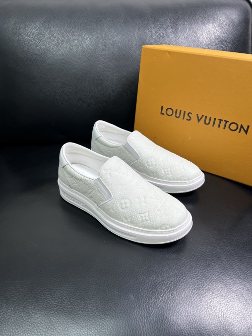 Louis Vuitton White Leather Slip-On Sneakers, Imported Italian Comfort Shoes 1 Louis Vuitton White Leather Slip-On Sneakers, Imported Italian Comfort Shoes