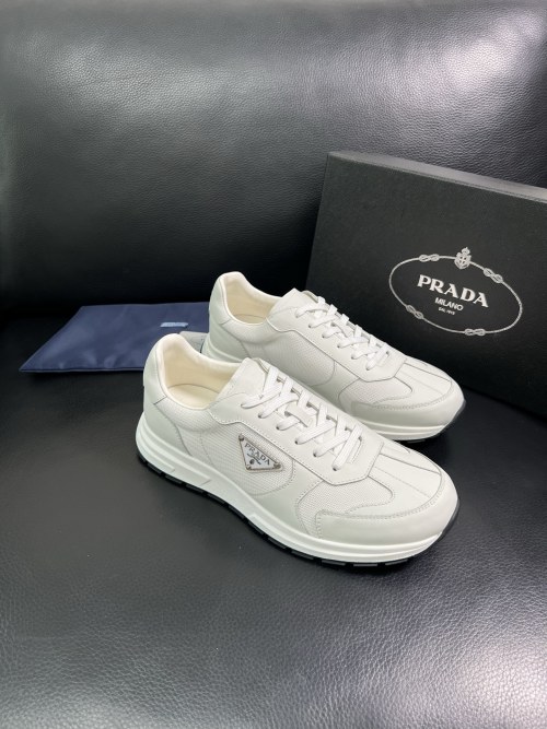 Prada Men's White Leather Lace-Up Sneakers, Italian Craftsmanship, Sizes 38-46