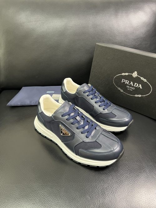 Prada Men's Leather and Mesh Lace-Up Sneakers in Blue, Sizes 38-44 1 Prada Men's Leather and Mesh Lace-Up Sneakers in Blue, Sizes 38-44