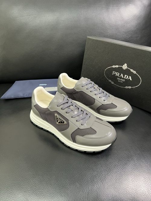 Prada Men's Leather and Mesh Sneakers Gray Lace-Up, Size 38-44 1 Prada Men's Leather and Mesh Sneakers Gray Lace-Up, Size 38-44