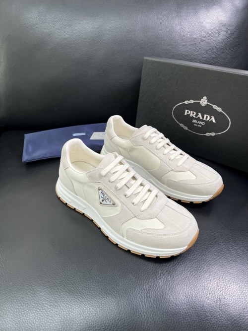 Prada Men's White Leather & Suede Sneakers Lace-up Low Top Shoes 1 Prada Men's White Leather & Suede Sneakers Lace-up Low Top Shoes