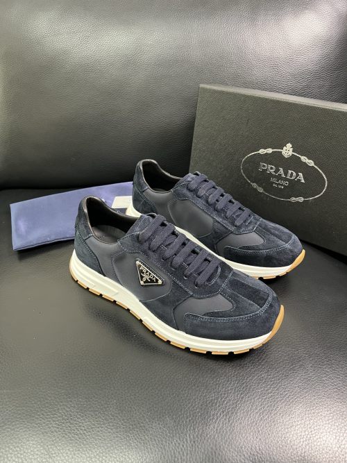 Prada Men's Leather and Suede Sneakers - Navy Blue, Italian Craftsmanship 1 Prada Men's Leather and Suede Sneakers - Navy Blue, Italian Craftsmanship