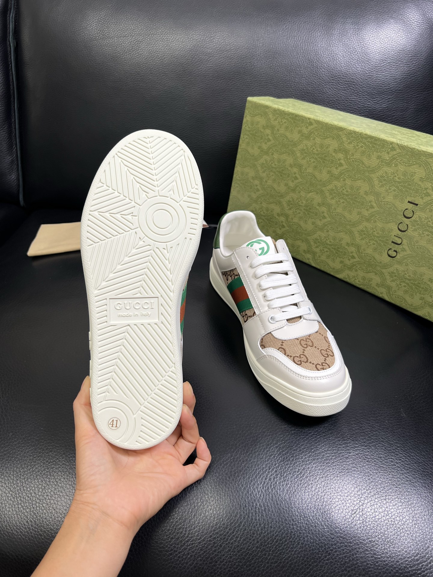  Gucci 🔍顶级代购🇮🇹 古奇专柜新款，原厂配置意大利进口牛皮搭配印花布面料，进口牛皮内里垫，透气舒