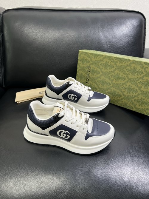 Gucci Men's Leather Sneaker with GG Logo, White/Navy, Sizes 38-44 (Custom 45) 1 Gucci Men's Leather Sneaker with GG Logo, White/Navy, Sizes 38-44 (Custom 45)
